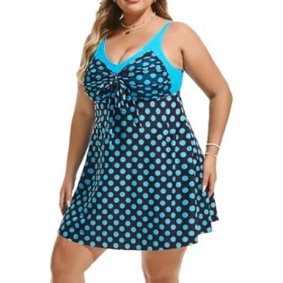 NWT - Hanna Nikole Women's Two Piece Swim Dress Plus Size Tummy Control - Picture 3 of 7